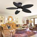 Tropical Palm Leaf RGB Ceiling Fans with Lights 46, Black Flush Mount Ceiling Fan with Light and Remote, 3CCT Dimmable LED&&Side RGB Light, Reversible 6 Speeds, Quite Low Profile Ceiling Fan Party