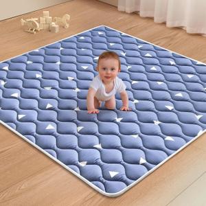 Premium Foam Baby Play Mat for Floor 47" X 47", Thicken One-Piece Crawling Mat, Non-Slip Cushioned Baby Playmats for Infants, Babies, Toddlers - Machine Washable for Easy Care (Dream Blue)