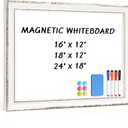 Magnetic White Board for Wall, 18" x 12", Rustic Whitewashed Wooden Frame