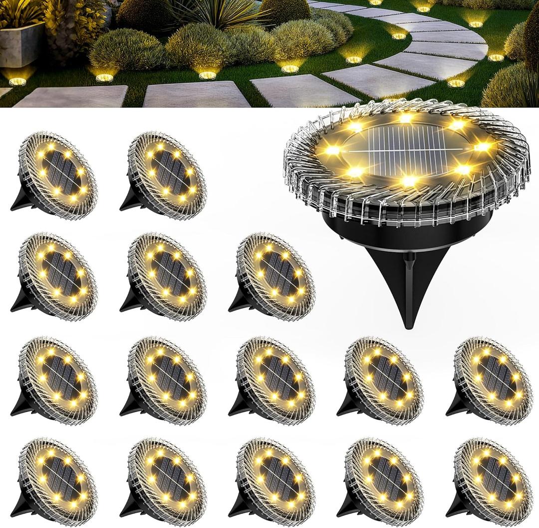 PATIOWIN 16 Pack Small Solar Ground Lights, Pathway Lights Waterproof, Outdoor Solar Light for Garden, Driveway, Walkway, Backyard (Warm White)