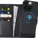 2 in 1 PU Leather for iPhone 16 Pro Max Case, Detachable Wallet Case with Card Holder, Removable Flip Folio Cover with RFID Blocking, Stand Shockproof Phone CoverCompatible with MagSafe Black