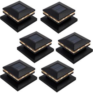 MAGGIFT 6 Pack Solar Post Lights, 15 Lumen Outdoor Post Cap Light for Fence Deck or Patio, Solar Powered Caps, Warm White High Brightness SMD LED Lighting, Lamp Fits 4x4, 5x5 or 6x6 Wooden Posts
