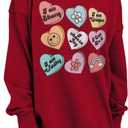 IZYJOY Women Valentine's Day Sweatshirt Teacher Positive Affirmations Heart Pullover Top Candy Hearts Graphic Crewneck Shirts (Red, M)