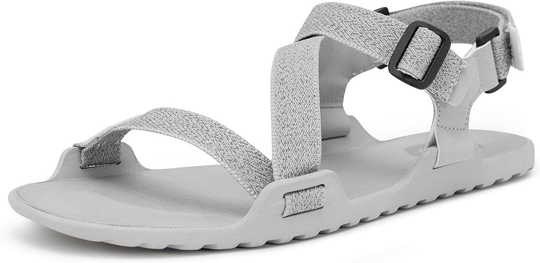 Pulltop Men's Wide Barefoot Sandals - Minimalist | Zero Drop | Ultralight Trail Running Hiking Sandals Adjustable Size 9 Grey