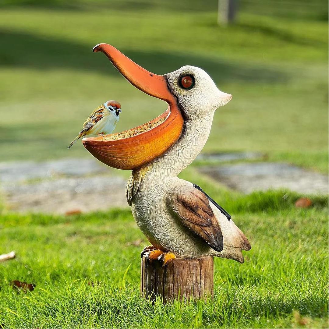 Elenon Pelican Statues Garden Statues, 14 Inch Outdoor Solar Yard Art Coastal Ocean Bird, Sculpture Ornament for Backyard Porch Lawn Patio Pond Decor