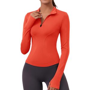 LOMON Womens Long Sleeve Workout Tops Quick Dry Quarter Zip Pullover Crop Yoga Athletic Slim Fit Shirts, Size M