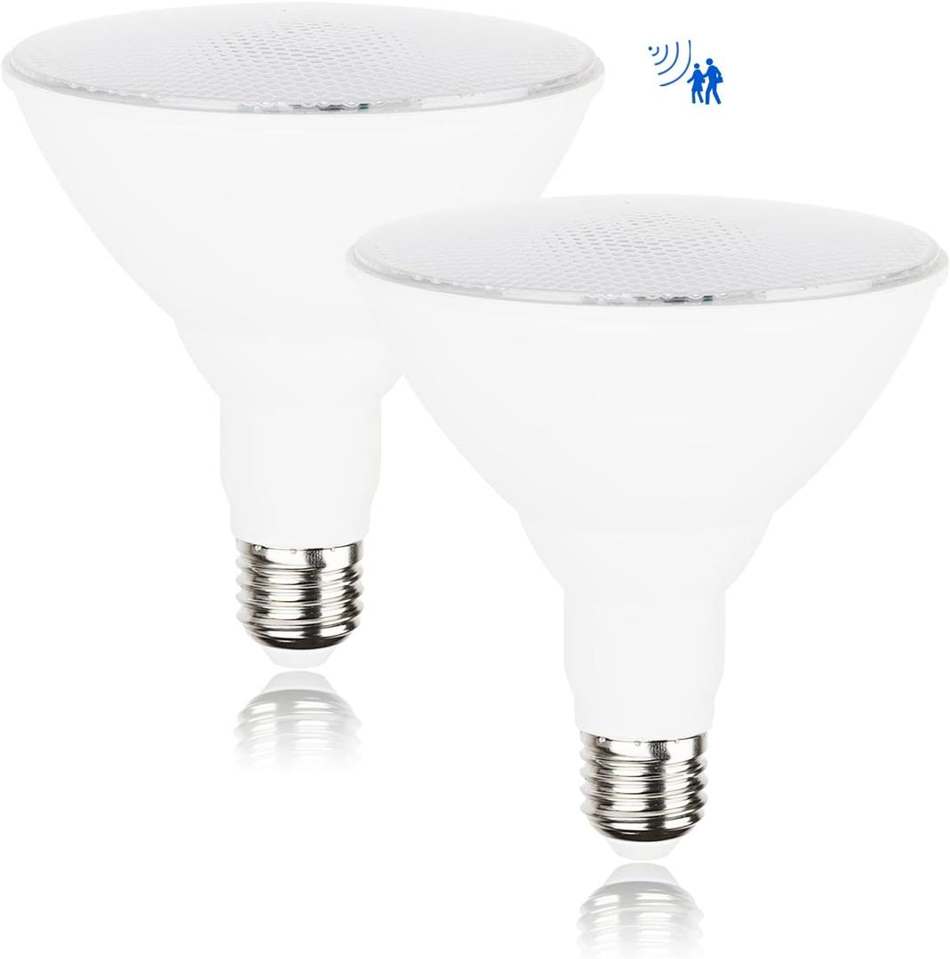 Radar Motion Sensor Light Bulbs - Par38 15W (100W Equivalent), E26 Base, Motion Sensor Bulb, Motion Light Bulbs Perfect for Outdoor, Garden, Garage, Yard, 5000K(Daylight), 2 Pack