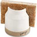 Mud Pie 41220001 Stoneware Sponge Holder, 3 1/2" x 3 1/2", Brown and White