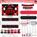 Red and Black Graduation Decorations 2026, Graduation Party Decorations with Congrats Grad Banner Class of 2026 Backdrop Balloons Honeycomb Centerpiece Tablecloth Hanging Swirls for Kindergarten