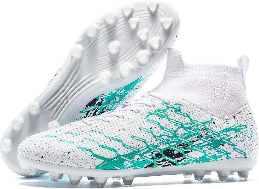 LSIDORYC Kids Soccer Cleats Lightweight Laceless Slip On for Boys Girls Multi Surface Football Shoes Training for Beginners,Green Little Kid 12 US