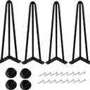 22 Inch Hairpin Table Legs 1/2 Dia 3-Rods Hairpin Furniture Feet 4pcs, Heavy Duty Black Furniture Legs with Floor Protectors for Coffee Table, DIY Desk and Stand