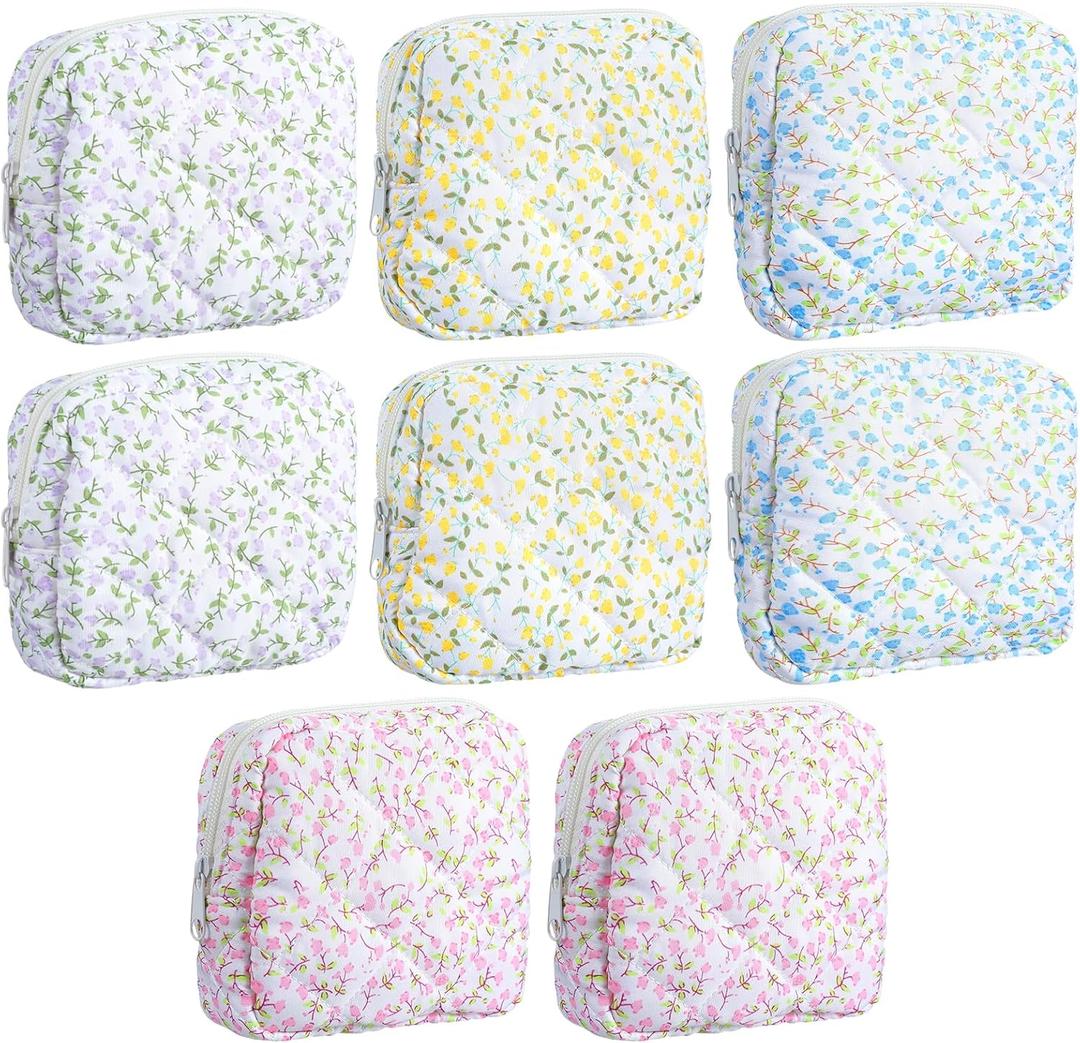 8 Pcs Floral Makeup Bag Cosmetic Bag with Zipper 2 of Each of the 4 Colors Portable Small Pouches for Purse Toiletry Mini Pouch Cute Mini Makeup Purse for Coin Essentials Items Women
