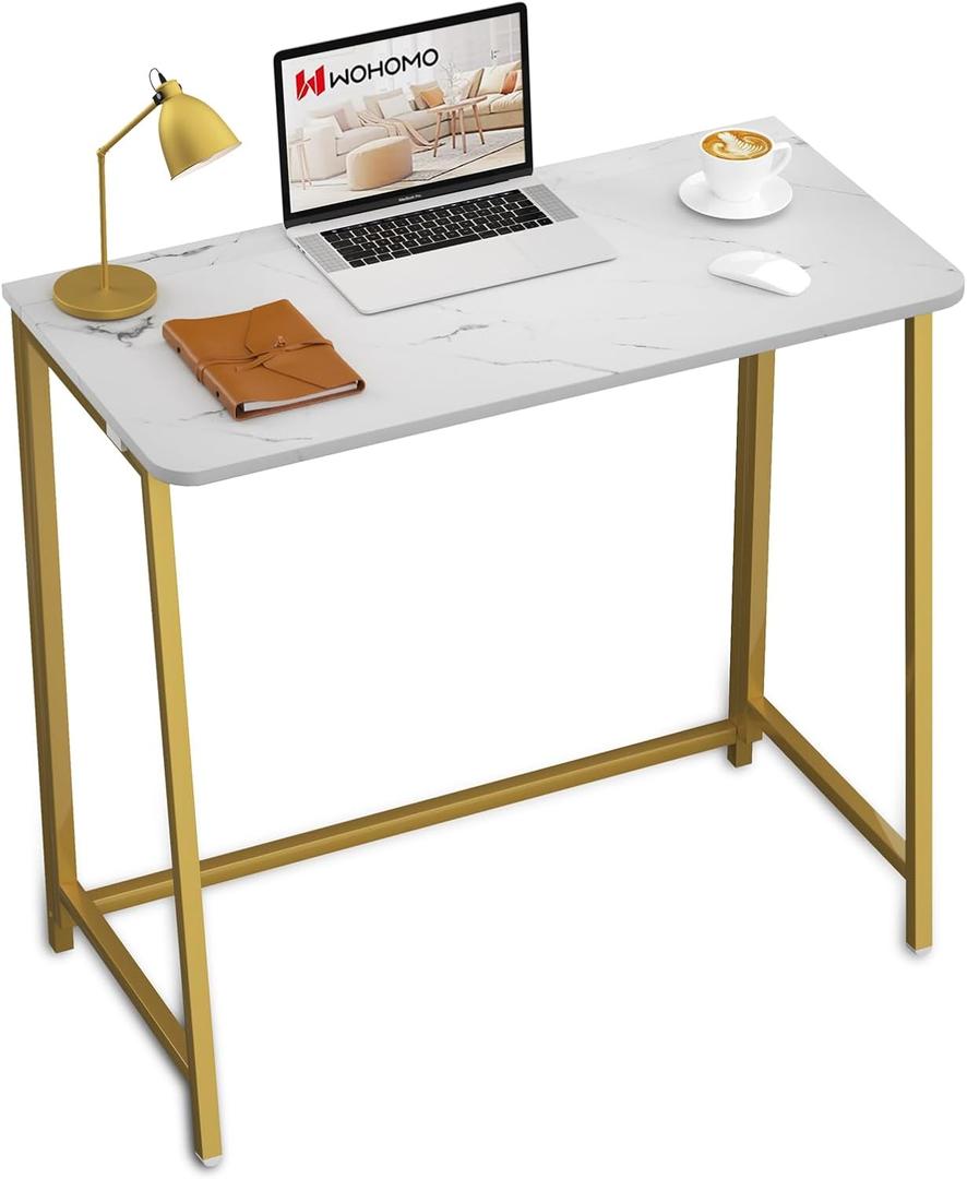 WOHOMO Folding Desk, Small Writing Desk 39.4", Space-Saving Foldable Laptop Table Writing Workstation for Home Office, Easy Assembly, Large Size:39.4 x 15.7
