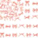 Ephlyn 54Pcs Pink Bow Party Decorations - Cupcake Toppers & Picks - Coquette Bow Themed Party Supplies for Girls & Women