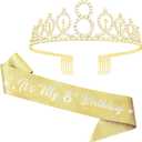 8th Birthday Sash and Tiara, 8 & Fabulous Glitter Sash and Birthday Crown Set, Happy 8th Birthday Gifts for Party Supplies and Decorations, Gold