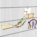BNOSDM Bird Perch Platform with Mirror, Wooden Climbing Ladder for Parakeet, Small Bird Swing Toys with Hanging Chewing Balls Parrot Cage Accessories Budgie Playground for Cockatiel, Lovebird, Conure