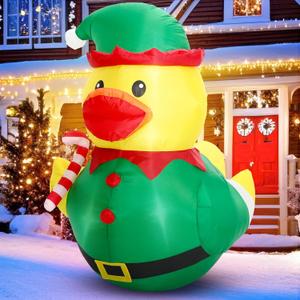 Leyndo 5FT Christmas Inflatables Decoration Outdoor Giant Christmas Elf Duck Inflatables Blow Up Duck with Build-in LEDs Lights for Xmas Party Mall Garden Patio Yard Lawn Indoor Outside Decor