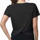 Womens Open Back Workout Tops Athletic Pilates Shirts Tees Gym Tops Running Activewear (Black, XL)