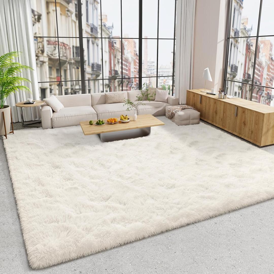 LOCHAS Ultra Soft Indoor Modern 10x14 Area Rugs Fluffy Living Room Carpets for Children Bedroom Home Decor Nursery Cream Rug