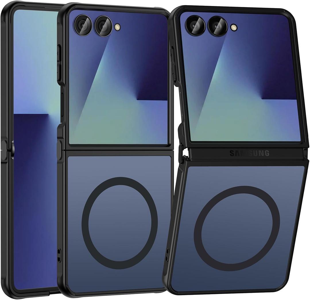 Halokin for Samsung Galaxy Z Flip 7 Case Magnetic, Z Flip 7 Case [Compatible with MagSafe], Translucent Matte Military Grade Drop Protection Slim Fit Hard PC Rugged Phone Cover for ZFlip7,Black