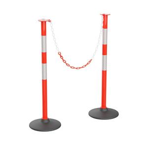 RoadHero 2 Pack Traffic Delineator Post with Weighted Base, Portable Orange Safety Barrier Posts Cones with 5 FT Plastic Chain and Reflective Collars for Parking Lots, Road Safety, Construction Events
