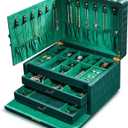 Genuine Leather Jewelry Box  3 Layer Large Jewelry Organizer with Mirror, Lockable Jewelry Box for Women  Necklace, Ring, Earring Organizer with Drawer - Gifts(Green)