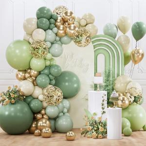 2 x PartyWoo Sage Green Balloon Arch Kit Garland 142pcs Different Sizes of 18 12 10 5 Inch Olive Dusty Boho Green Balloons for Baby Shower Graduation Jungle Woodland Dinosaur Birthday Party Decorations
