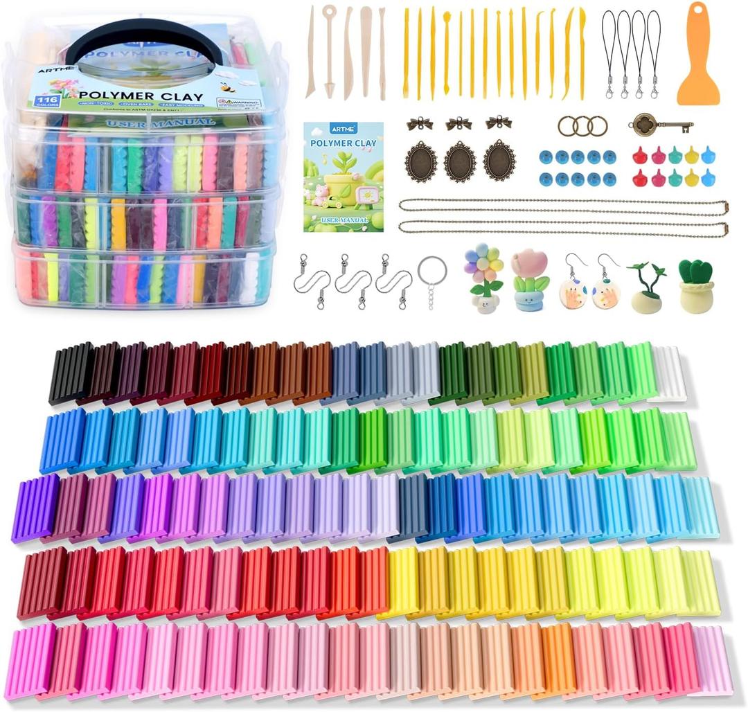 Artme Polymer Clay, 116 Colors Oven Bake Modeling Clay Starter Kits for Kids, Creative Polymer Clay Kit with Sculpting Tools and Jewelry Accessories, Non-Toxic, Ideal DIY Gifts for Adults and Teens