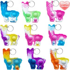 30 Packs Rainbow Bulk Cute Llamas Alpaca Mini Pop Fidget Keychain Bubble Gift for Adult Boy Girl Kids Easter Party Favors , Stress Relief Students Classroom Prize Supplies