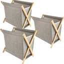 STARVAST 3 PCS Bamboo Laundry Hamper, X-Frame Laundry Basket, Laundry Hamper with Removable Bag, Foldable Laundry Basket for Household-Grey