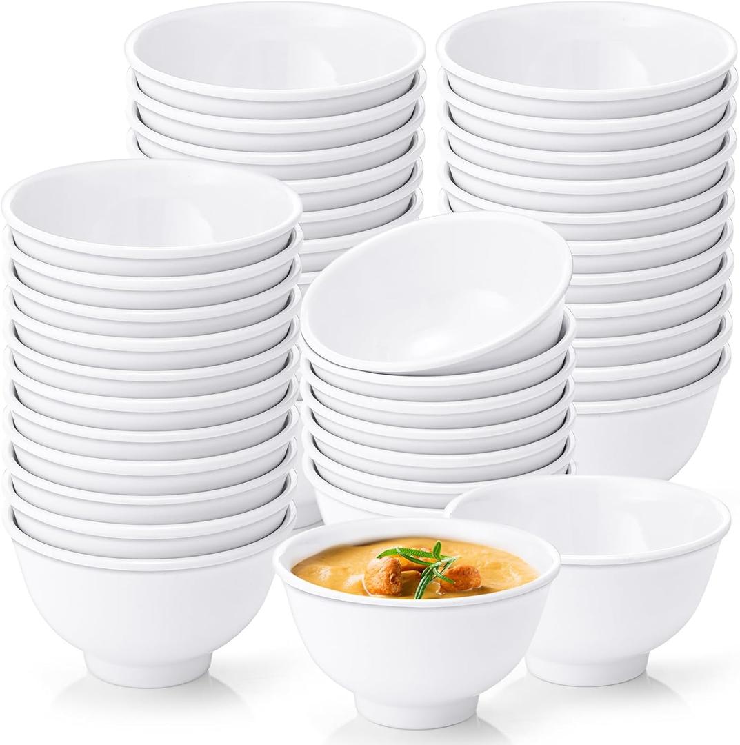Tioncy 50 Pcs Bowls Set Unbreakable Dessert Soup Salad Bowls for Pasta Cereal Soup Dishwasher Safe (10 oz, White)