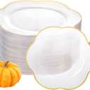 Liacere 100PCS Clear Plastic Plates - Clear and Gold Disposable Dinner Plates - 10inch Heavy Duty Gold Dinner Plates, Perfect for Wedding & Party & Holiday & Fall & Thanksgiving