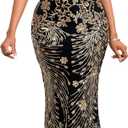 Cololura Women Sexy Elegant Sequin Tassel Off Shoulder Halter Bodycon Maxi Dress Party Evening Gown Formal Dress (Black, 3XL)