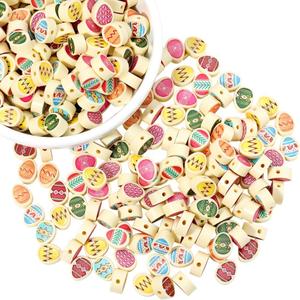 1 Box 400PCS Easter Polymer Clay Egg Beads with Holes Handmade Eggs Shaped Cartoon Mixed Color Flat Soft Spacer Looses Small Bead Bulk for Jewelry Making Necklace Bracelet Adult DIY Craft