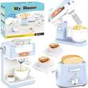 Pretend Play Kitchen Appliances Toy Set, Kids Kitchen Accessories Set with Coffee Maker, Toaster, Mixer with Light and Sound, Gift for Girls Boys Kids Ages 3 4 5 6 7 8(Blue)