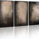 KUVIOKE Abstract Framed Wall Art Set Earthy in Deep Brown and Beige Tones Modern Art Decorative Home Decor 16x24in (Black Framed)