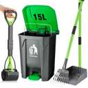 MXF Pooper Scooper Set - 28" Dog Pooper Scooper & Long Handle Stainless Metal Tray&Rake, 15 Litre Step Dog Poop Trash Can w/Removable Inner Bucket, 20 Waste Bags for Outdoors