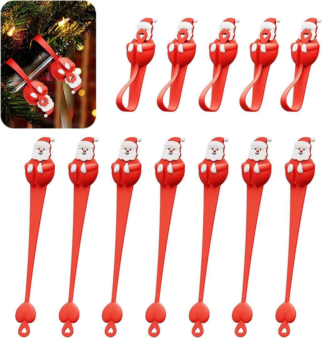 12 Pack Christmas Garland Hangers & Hooks - Reusable Silicone Adhesive Straps for Mantle, Fireplace, Stairways Decoration | Stretchable Wreath Ties & Stocking Holder (Red)