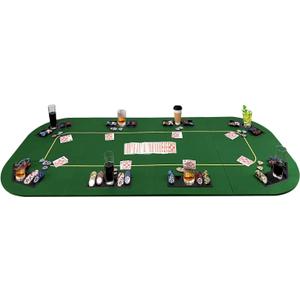 YUZPKRSI 79 x 36 Inch Foldable Poker Table Top, Rectangular Poker Table Topper Green Felt with Chips Tray & Cup Holders, Professional Texas Holdem Poker Mat with Carrying Bag for Card Casino Games