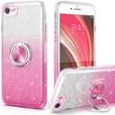 for iPhone SE 2020 Case Glitter,Slim Fit Sparkly Case with 360Ring Holder Kickstand Shock Absorbent Sturdy Glitter Cover,for iPhone 8/7/SE 2020/SE 3 2022 Cover for Girls,Pink