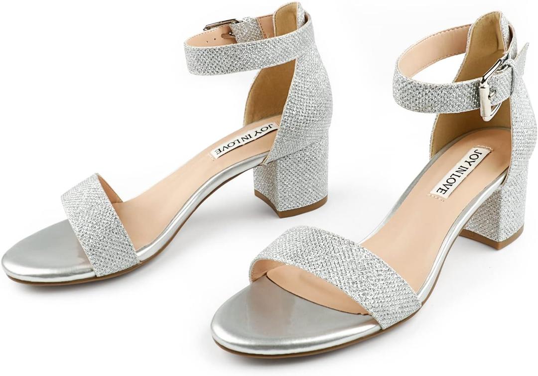 JOY IN LOVE Women's Chunky Low Heels Ankle Strap Open Toe Block Heel Sandals, 8.5 US