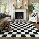 Lahome Black and White Checkered Rug for Living Room, 6x9 Modern Cotton Woven Rugs for Bedroom, Large Washable Low Pile Checkerboard Carpet for Kids Classroom