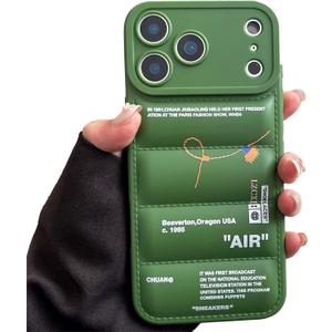 IAIYOXI Puffer Case with Sports Shoes Brand Design for iPhone 17 Pro,Sneakers Ins White or Black Label Soft Cover-Blue Puffy Cover for iPhone 17 16 15 14 13 12 11 Pro Max Plus XR (Dark Green)