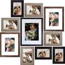 SESEAT Picture Frames Collage, Gallery Wall Frame Set with 11x14 8x10 5x7 4x6 Frames in 3 Different Finishes, Set of 10 (Black&Rustic Brown&Light Brown)