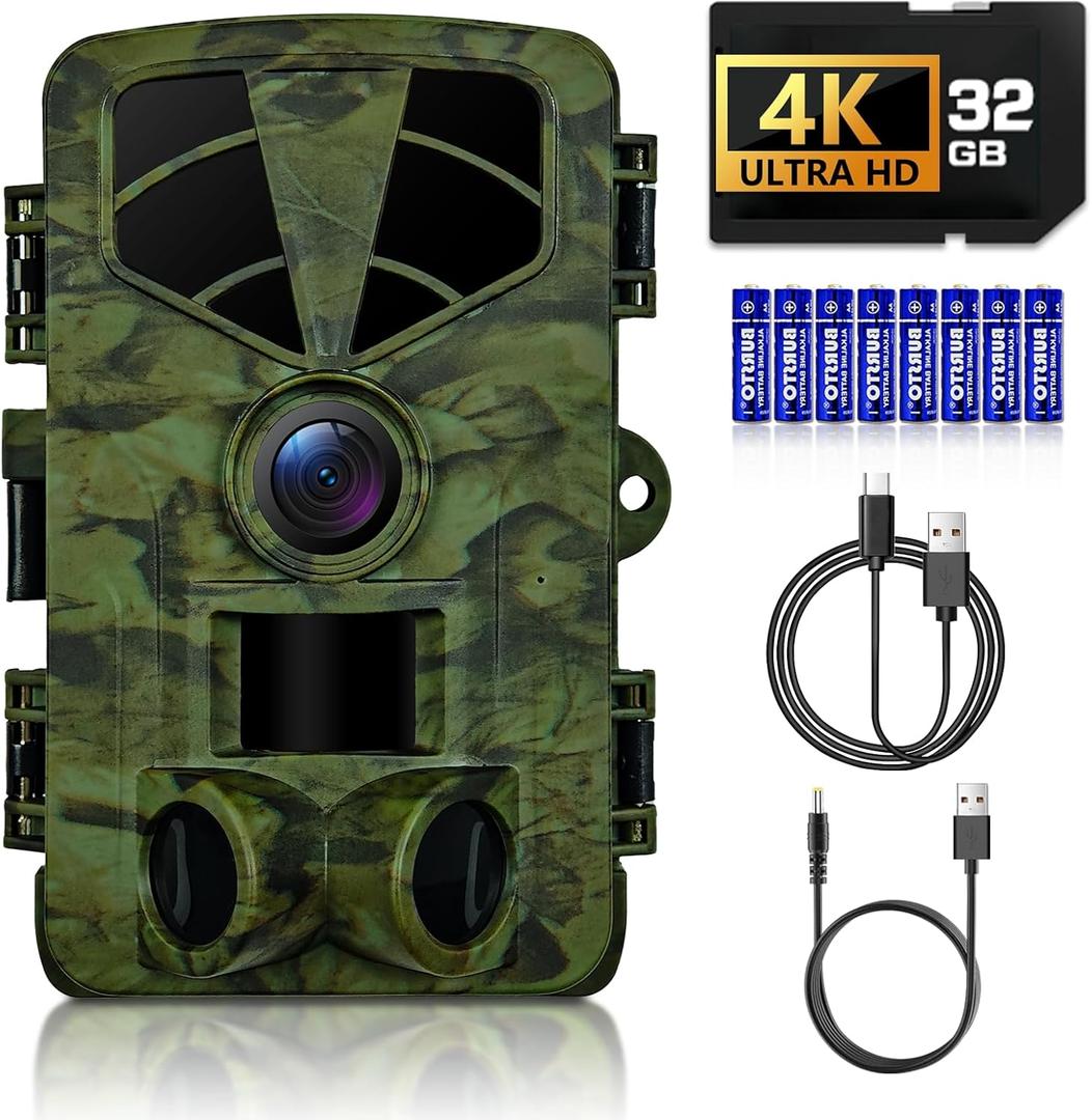 Trail Camera 4K, WiFi Game Camera, 120Wide Angle, Night Vision Cameras, 32GB TF Card, IP66 Waterproof, Deer Scouting or Home Security, 0.2s Trigger Motion Activated for Wildlife (Dark green)