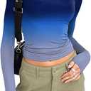 Hafailia Long Sleeve Shirts for Women - Casual Y2K Basic Tops Crewneck Slim Fit Tshirt Tees Blue Purple L