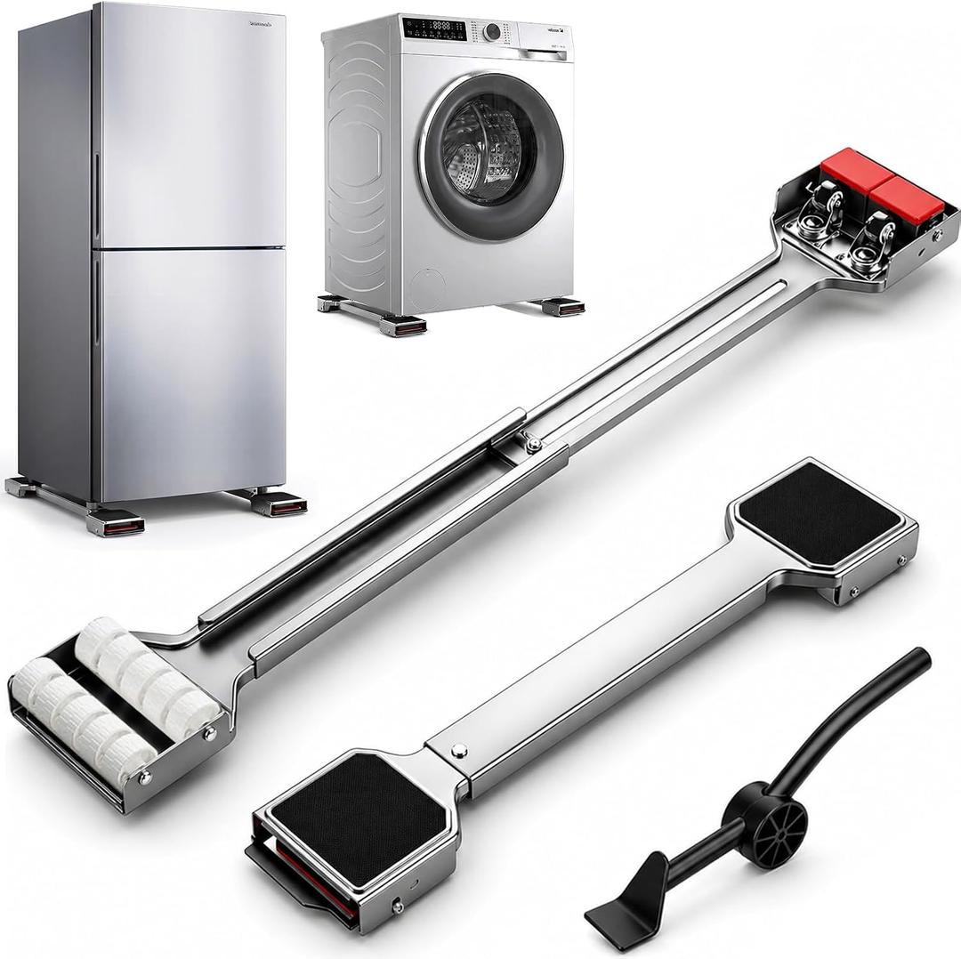Appliance Rollers Heavy Duty,Extendable Widened Appliance Sliders Swivel Wheels and Anti-Slip Column Feet&Lifter Lever Tool,Easily Move Washer,Dryer Machines,Furniture, Refrigerators Base Stand