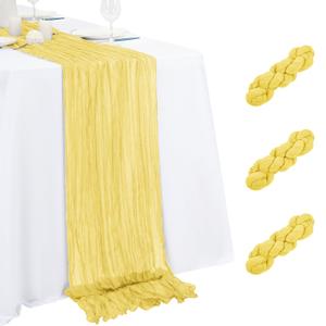 3 Pack Light Yellow Table Runner 17x108 Inch Cheesecloth Table Runner Boho Gauze Table Runners Romantic Rustic Fabric Cheese Cloth Table Runners for Wedding Party Baby Shower Birthday Home Decor