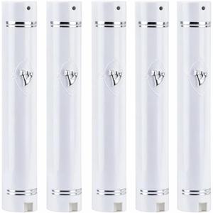 SUPER STAM Plastic Mezuzah Case Holder  Semiround Design with Silver Accent  Self-Stick Adhesive Back  Waterproof Rubber Cork  5 Pack (WHITE SILVER, #15 for 15 cm scroll)