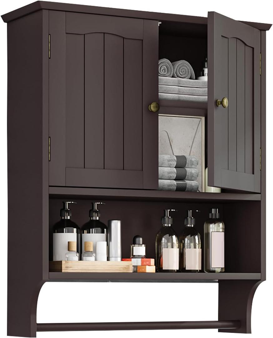 Bathroom Cabinet, Bathroom Wall Cabinet with 2 Doors and Adjustable Shelf, Wooden Medicine Cabinets Wall Mount, Over The Toilet Storage, 22.4"D x 7.5"W x 27.6"H